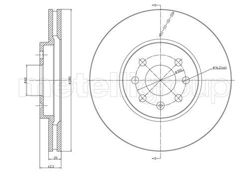 METELLI 23-0800C: Piduriketas Ø: 280,0mm, õhutusega, Ø: 280,0mm, värvitud