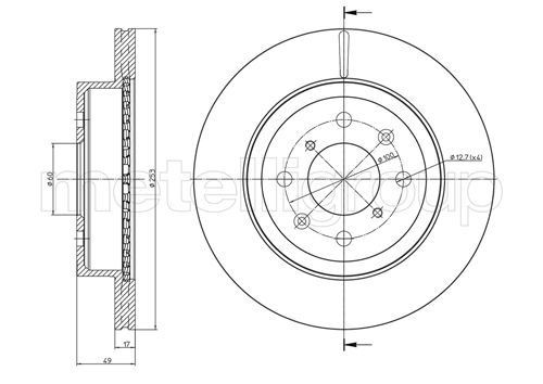 METELLI 23-0839C: Bromsskiva Ø: 253,0mm, ventilerad, Ø: 253,0mm, lackerad