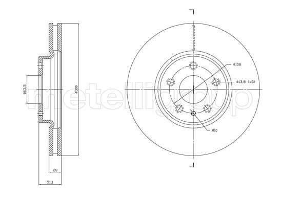 METELLI 23-1101C: Piduriketas Ø: 284,1mm, õhutusega, Ø: 284,1mm, värvitud