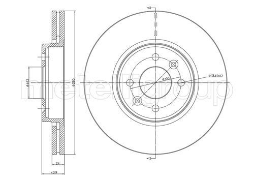 CIFAM 800-517C: Piduriketas Ø: 280,0mm, õhutusega, Ø: 280,0mm, värvitud