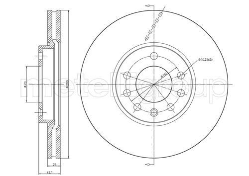 CIFAM 800-605C: Piduriketas Ø: 288mm, õhutusega, Ø: 288mm, värvitud