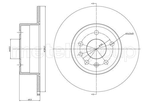 CIFAM 800-607C: Piduriketas Ø: 286,0mm, täis, Ø: 286,0mm, värvitud