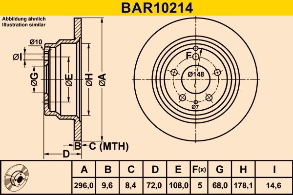 Barum BAR10214: Piduriketas Ø: 296,0mm, täis, Ø: 296,0mm
