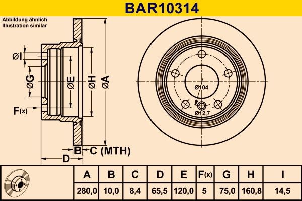 Barum BAR10314: Bromsskiva Ø: 280,0mm, full, Ø: 280,0mm