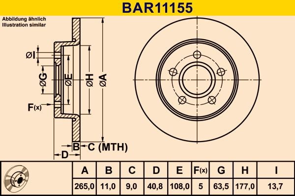 Barum BAR11155: Piduriketas Ø: 265,0mm, täis, Ø: 265,0mm