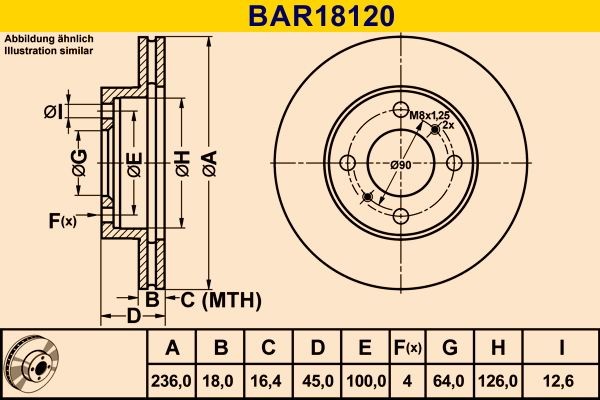 Barum BAR18120: Piduriketas Ø: 236,0mm, õhutusega, Ø: 236,0mm