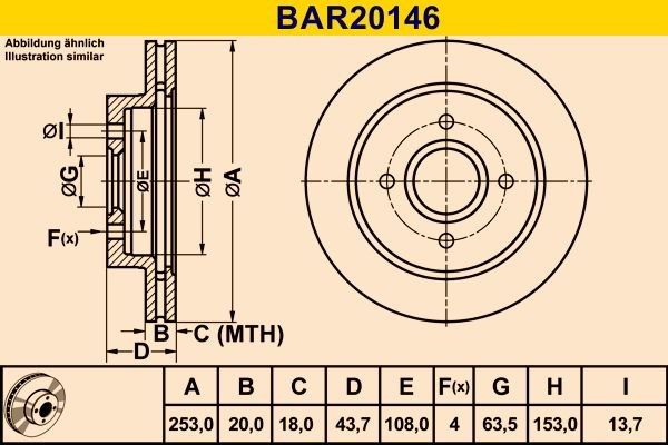 Barum BAR20146: Piduriketas Ø: 253,0mm, õhutusega, Ø: 253,0mm