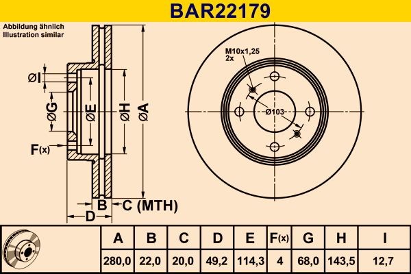 Barum BAR22179: Disc de frână Ř: 280,0mm, ventilat, Ř: 280,0mm