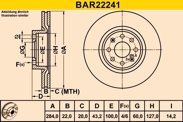 Barum BAR22241: Disc de frână Ř: 284,0mm, ventilat, Ř: 284,0mm