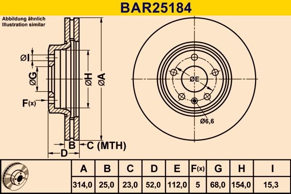Barum BAR25184: Disc de frână Ř: 314,0mm, ventilat, Ř: 314,0mm