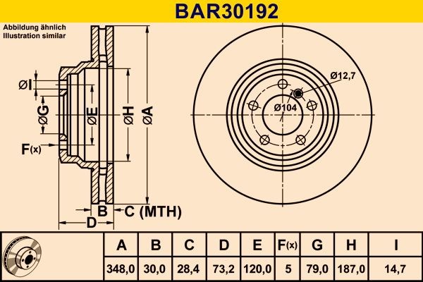 Barum BAR30192: Disc de frână Ř: 348,0mm, ventilat, Ř: 348,0mm