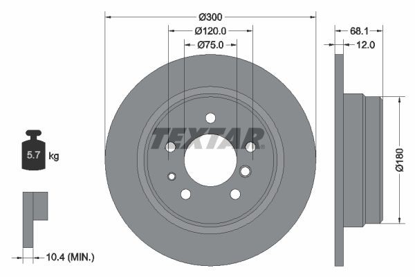 TEXTAR 92042500: Stabdžių diskas Ø: 300mm, visiškai, Ø: 300mm, be rato stebulės, be rato guolio, be rato tvirtinimo smeigių