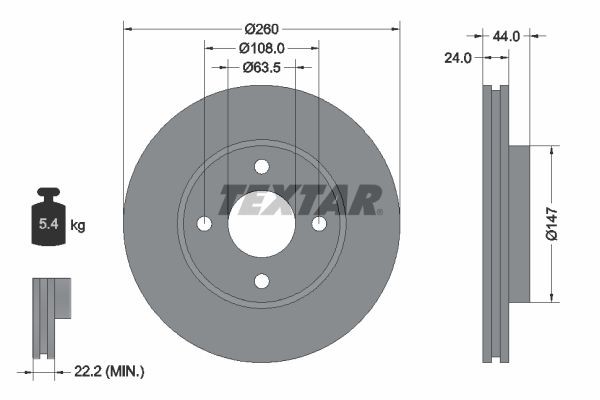 TEXTAR 92064300: Piduriketas Ø: 260mm, välisõhutus, Ø: 260mm, ilma rattakeskmeta, ilma rattalaagrita, ilma rattakinnituspoltideta
