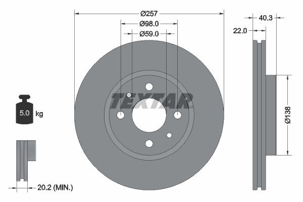 TEXTAR 92069600: Piduriketas Ø: 257mm, sisemine õhutus, Ø: 257mm, ilma rattakeskmeta, ilma rattalaagrita, ilma rattakinnituspoltideta