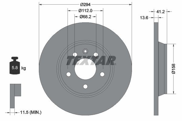 TEXTAR 92098100: Disc de frână Ř: 294mm, plin, Ř: 294mm, fara butuc roata, fara rulment roata, fara suruburi de fixare roata