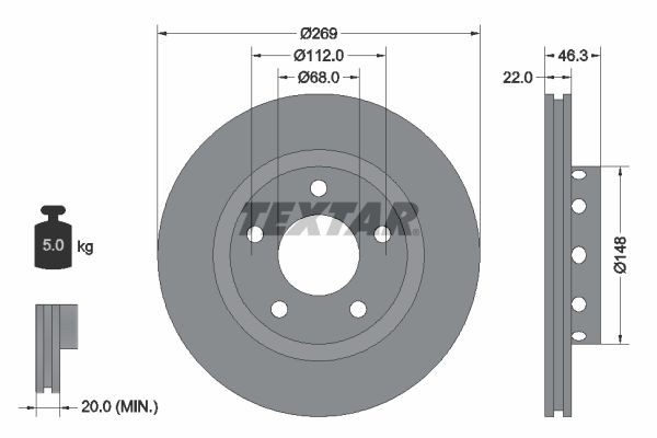 TEXTAR 92098400: Piduriketas Ø: 269mm, välisõhutus, Ø: 269mm, ilma rattakeskmeta, ilma rattalaagrita, ilma rattakinnituspoltideta