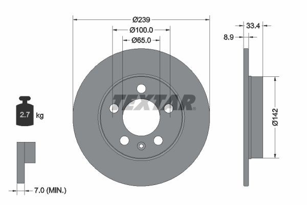 TEXTAR 92105800: Piduriketas Ø: 239mm, täis, Ø: 239mm, ilma rattakeskmeta, ilma rattalaagrita, ilma rattakinnituspoltideta