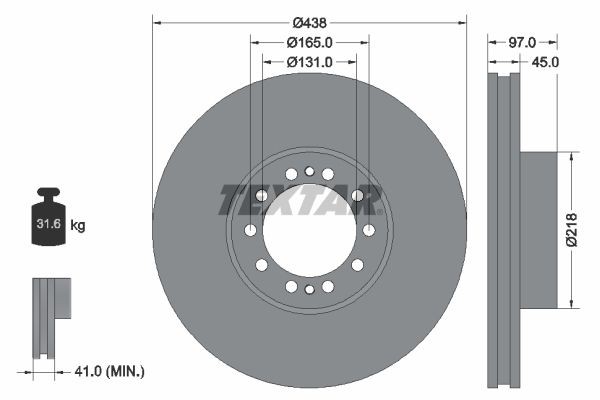 TEXTAR 93086100: Piduriketas Ø: 438mm, välisõhutus, Ø: 438mm, ilma rattakeskmeta, ilma rattalaagrita, ilma rattakinnituspoltideta
