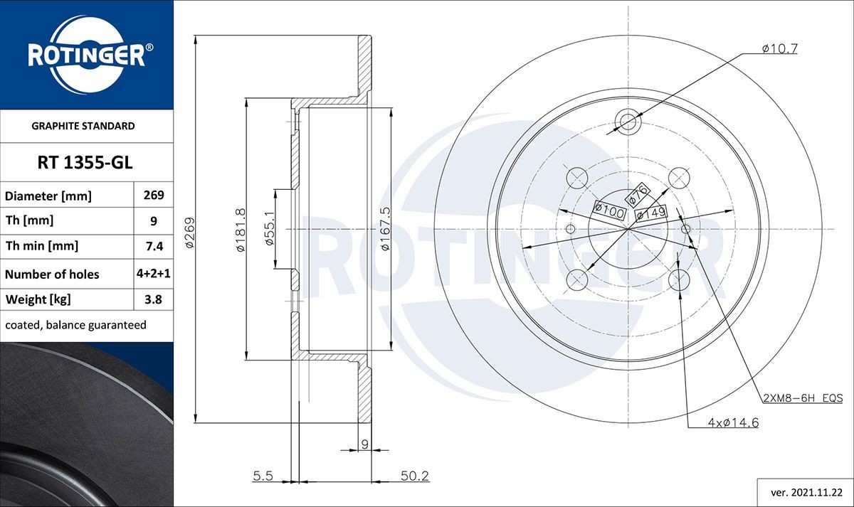 ROTINGER RT 1355-GL: Piduriketas GRAPHITE LINE Tagasild, Ø: 268,9mm, täis, Ø: 268,9mm, tsingitud