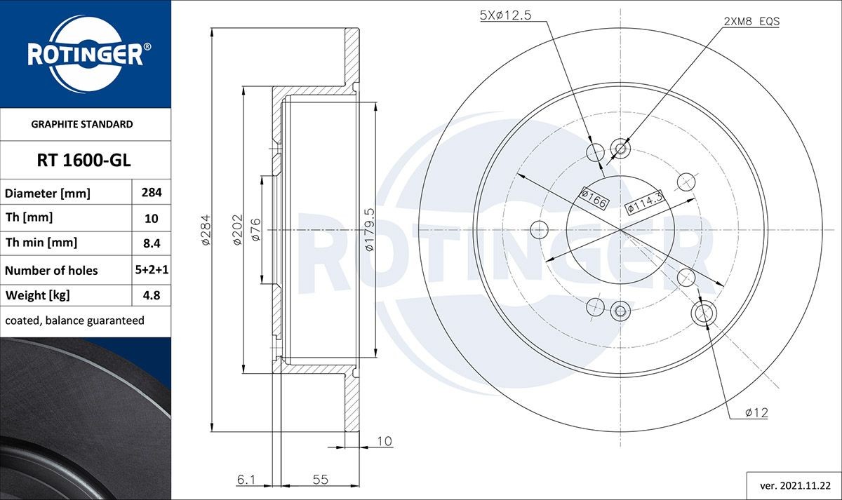 ROTINGER RT 1600-GL: Disco de freno GRAPHITE LINE Eje trasero, Ø: 284mm, macizo, Ø: 284mm, con revestimiento galvánico
