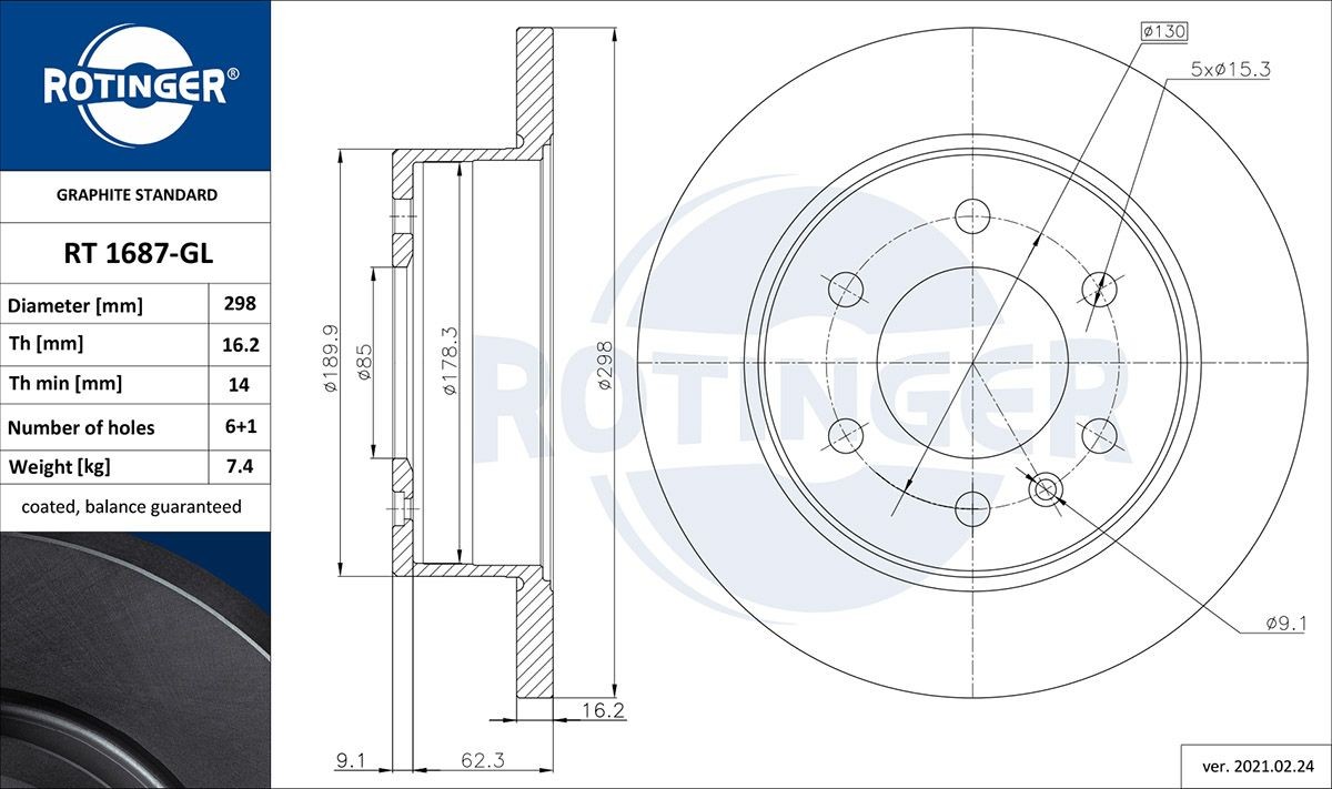 ROTINGER RT 1687-GL: Piduriketas GRAPHITE LINE Tagasild, Ø: 298mm, täis, Ø: 298mm, tsingitud