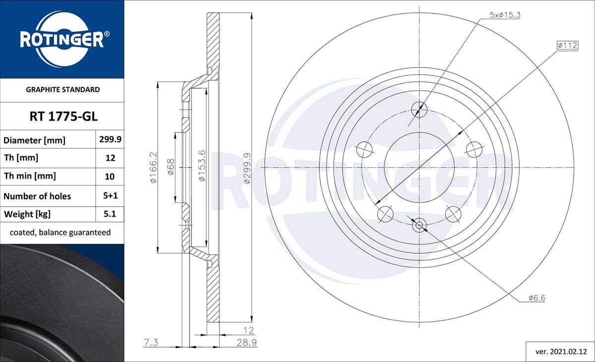 ROTINGER RT 1775-GL: Piduriketas GRAPHITE LINE Tagasild, Ø: 299,9mm, täis, Ø: 299,9mm, tsingitud