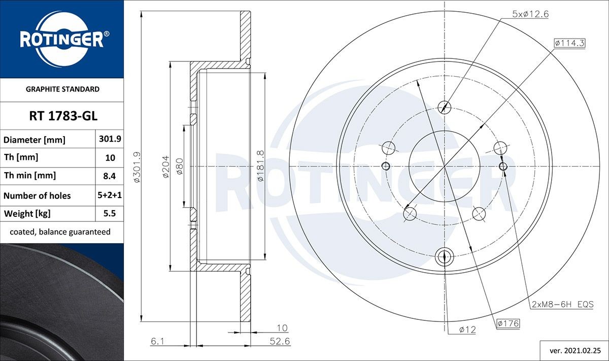 ROTINGER RT 1783-GL: Piduriketas GRAPHITE LINE Tagasild, Ø: 302mm, täis, Ø: 302mm, tsingitud