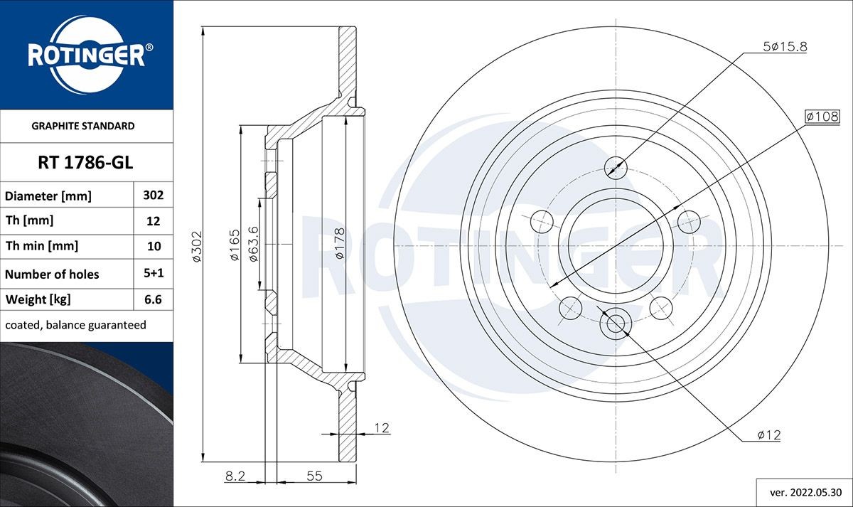 ROTINGER RT 1786-GL: Piduriketas GRAPHITE LINE Tagasild, Ø: 302mm, täis, Ø: 302mm, tsingitud