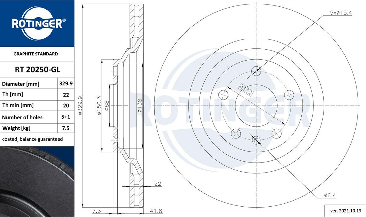 ROTINGER RT 20250-GL: Piduriketas GRAPHITE LINE Tagasild, Ø: 330mm, õhutusega, Ø: 330mm, tsingitud