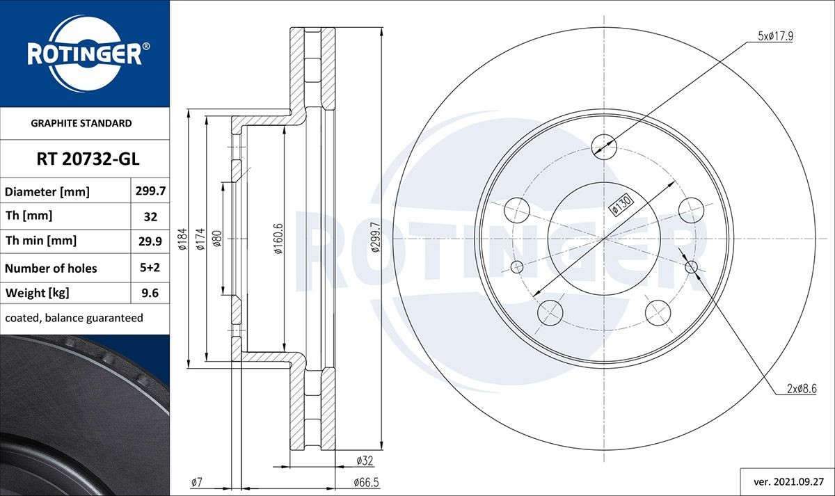 ROTINGER RT 20732-GL: Piduriketas GRAPHITE LINE Esisild, Ø: 299,7mm, õhutusega, Ø: 299,7mm, tsingitud