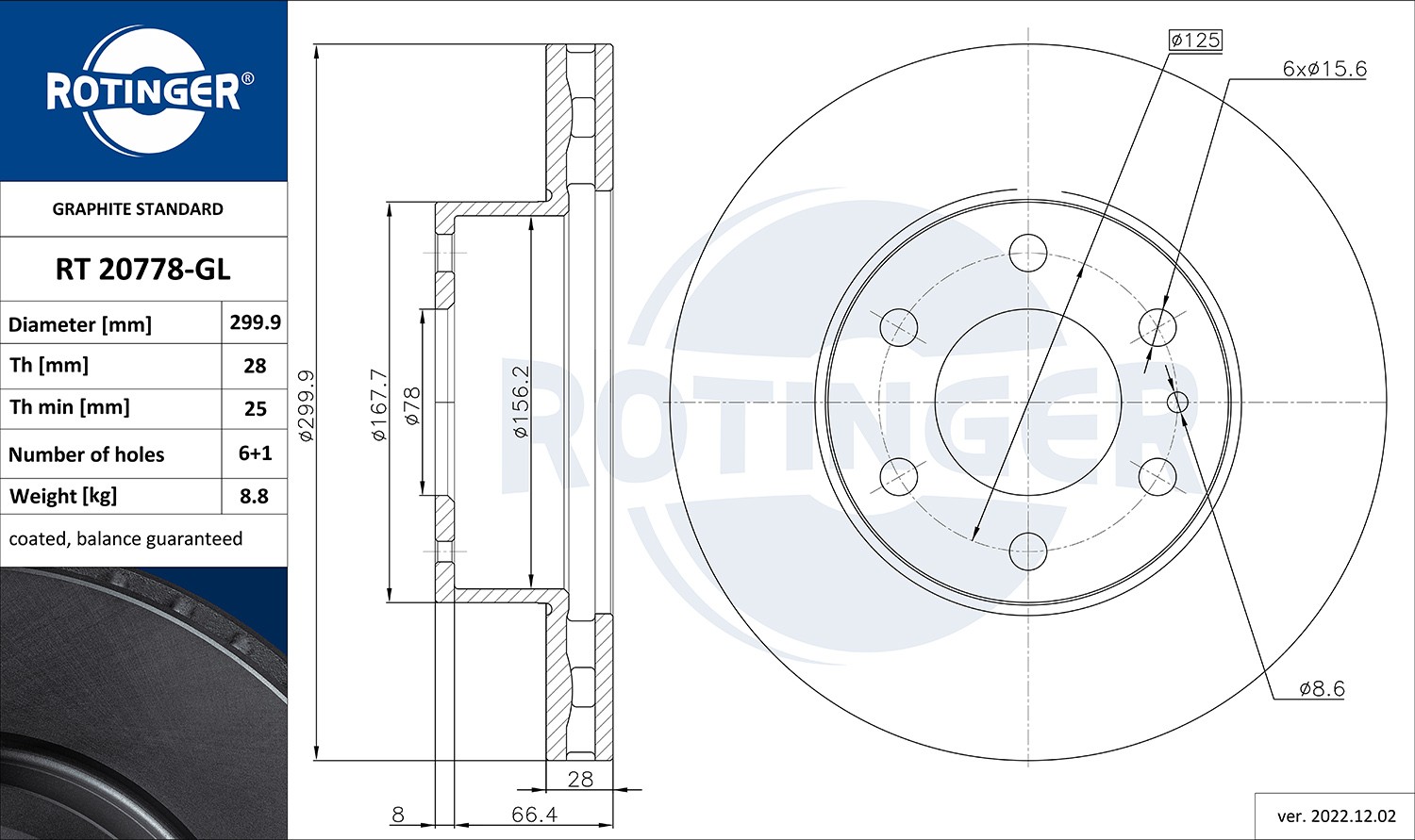 ROTINGER RT 20778-GL: Disc de frână GRAPHITE LINE punte fata, Ř: 300mm, ventilat, Ř: 300mm, acoperit galvanic