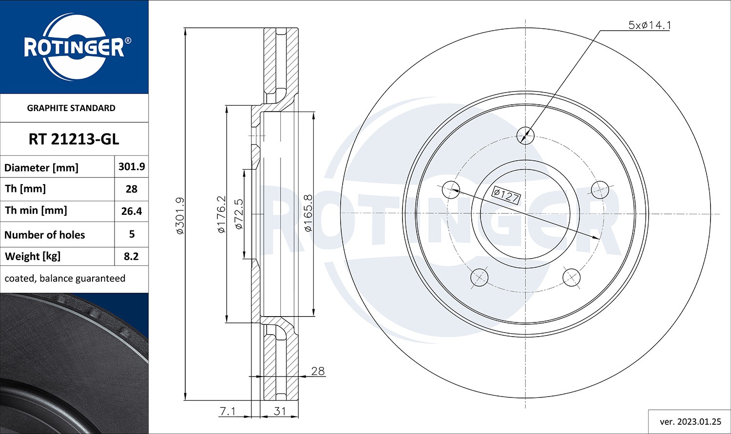 ROTINGER RT 21213-GL: Bremsscheibe GRAPHITE LINE Vorderachse, Ø: 302mm, Belüftet, Ø: 302mm, galvanisch beschichtet
