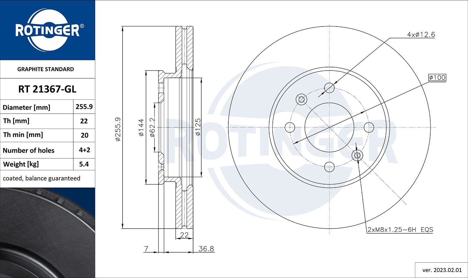 ROTINGER RT 21367-GL: Bremžu diski GRAPHITE LINE Priekšējais tilts, Ø: 256mm, ventilējams, Ø: 256mm, galvaniski pārklāts