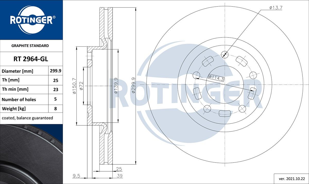 ROTINGER RT 2964-GL: Bremžu diski GRAPHITE LINE Priekšējais tilts, Ø: 300mm, ventilējams, Ø: 300mm, galvaniski pārklāts