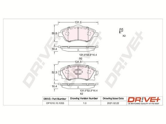 Dr!ve+ DP1010.10.1053: Plăcuțe de frână punte fata, cu arc, cu folie adeziva, cu suruburi