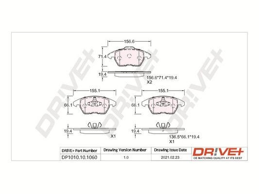 Dr!ve+ DP1010.10.1060: Piduriklotsid Esisild, koos vedruga, koos kleepfooliumiga
