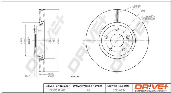 Dr!ve+ DP1010.11.1616: Disc de frână punte fata, Ř: 300mm, ventilat, Ř: 300mm