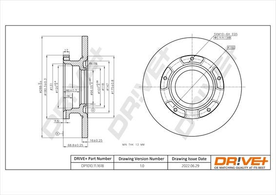Dr!ve+ DP1010.11.1618: Piduriketas Tagasild, Ø: 288mm, täis, Ø: 288mm, koos ABS-andurirõngaga