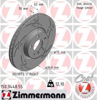 ZIMMERMANN 150.3448.55: Piduriketas Ø: 348mm, sisemine õhutus, piludega, Ø: 348mm, kaetud BLACK Z