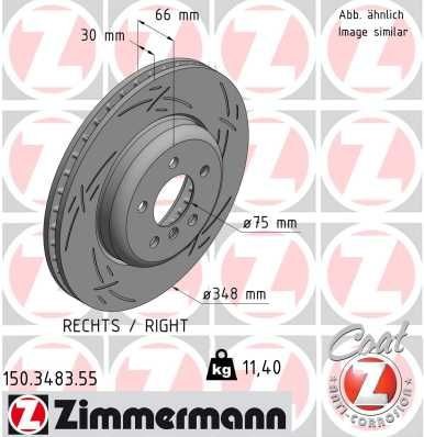 ZIMMERMANN 150.3483.55: Piduriketas Ø: 348mm, sisemine õhutus, piludega, Ø: 348mm, kaetud BLACK Z