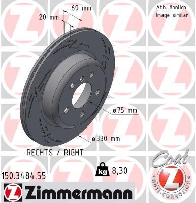 ZIMMERMANN 150.3484.55: Piduriketas Ø: 330mm, sisemine õhutus, piludega, Ø: 330mm, kaetud BLACK Z