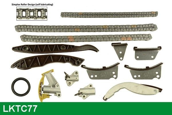 LUCAS LKTC77: Mootori keti komplekt üleval, all, koos tihenditega, ilma hammasrattata