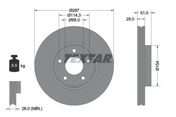 TEXTAR 92295003: Piduriketas PRO Ø: 297mm, välisõhutus, Ø: 297mm, kaetud, ilma rattakeskmeta, ilma rattalaagrita, ilma rattakinnituspoltideta