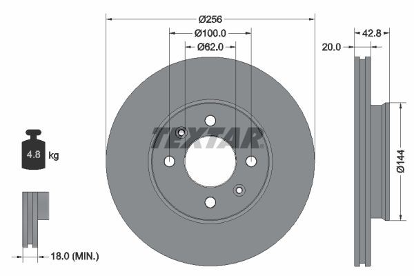 TEXTAR 92295403: Disc de frână PRO Ř: 256mm, ventilat interior, Ř: 256mm, acoperit (cu un strat protector), fara butuc roata, fara rulment roata, fara suruburi de fixare roata