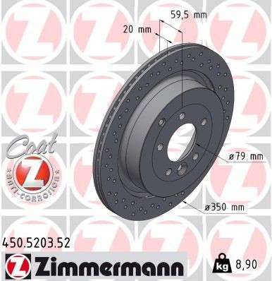 ZIMMERMANN 450.5203.52: Piduriketas Ø: 350mm, välisõhutus, perforeeritud, Ø: 350mm, kaetud SPORT COAT Z
