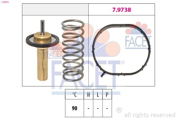 FACET 7.8974: Termostatas, aušinimo skystis Made in Italy - OE Equivalent 90°C