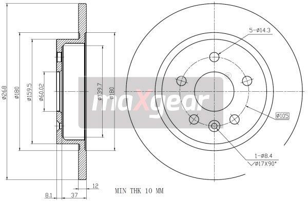 MAXGEAR 19-2333MAX: Piduriketas Ø: 268mm, täis, Ø: 268mm, värvitud