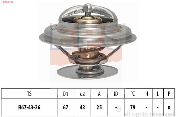 EPS 1.880.333S: Termostaat, Jahutusvedelik 79°C, 67mm, 43mm, ilma tihendita, Made in Italy - OE Equivalent