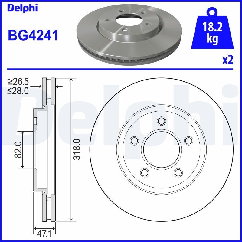 DELPHI BG4241: Bremseskive Ø: 318mm, ventilert, Ø: 318mm, oljet