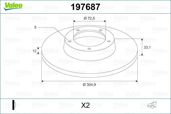 VALEO 197687: Piduriketas Tagasild, Ø: 305mm, täis, Ø: 305mm